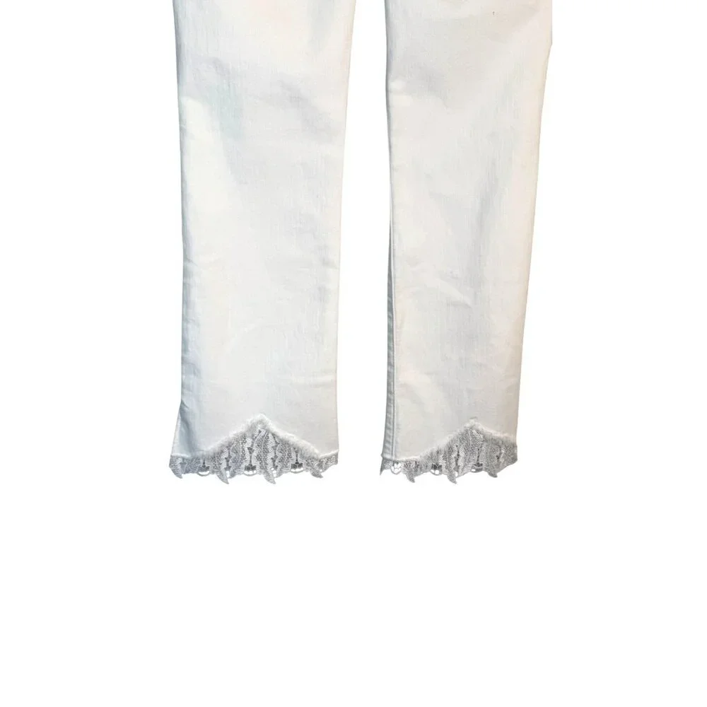J Brand Selena Size 24 White Cropped Jeans With Lace Hem - Picture 5 of 16